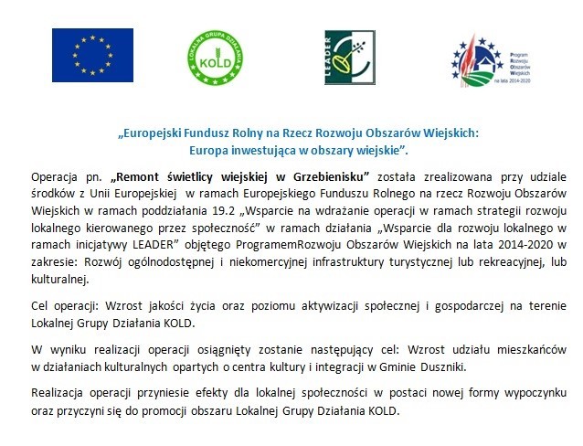 Informacja o projekcie Remont świetlicy wiejskiej w Grzebienisku